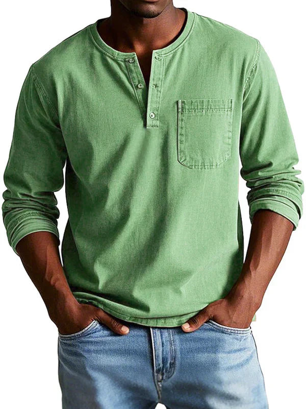 Herren Lässiges Langarm-Henleyshirt